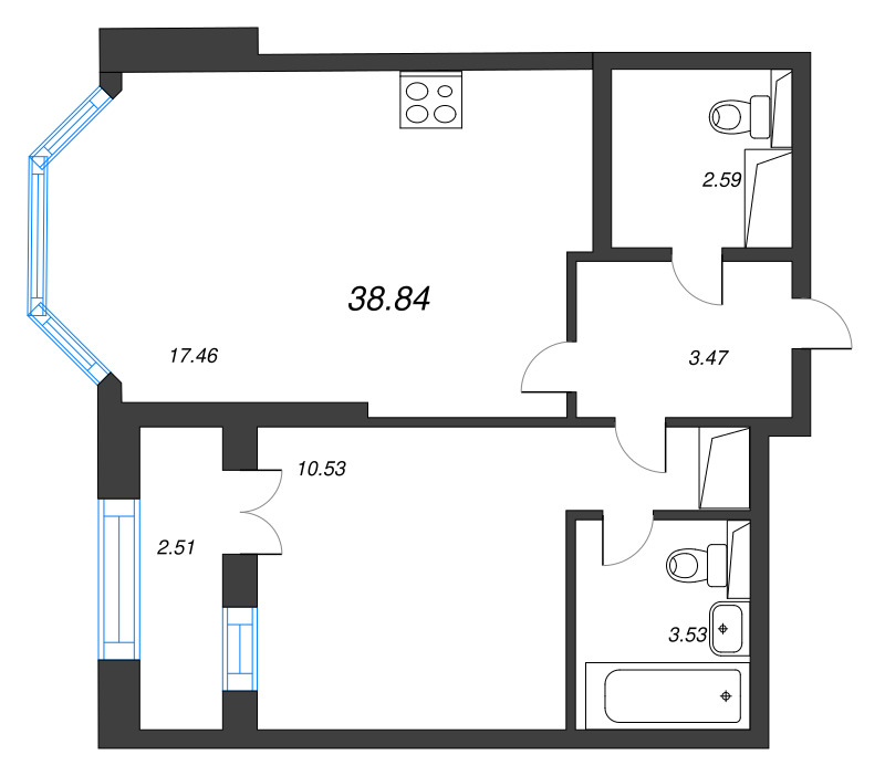2 ккв (Евро) 38,8 м²