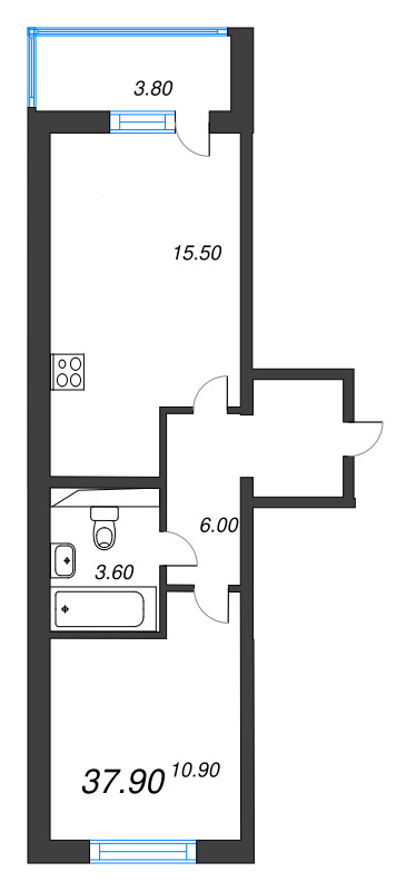 2 ккв (Евро) 37,9 м²