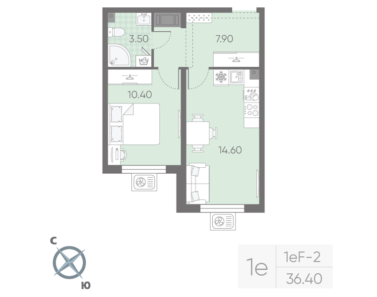 1 ккв 36,4 м²
