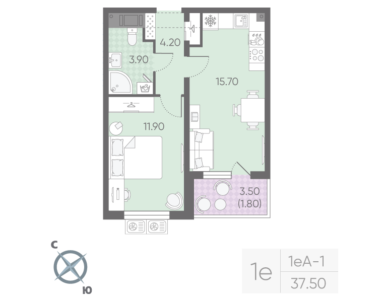 2 ккв (Евро) 37,5 м²