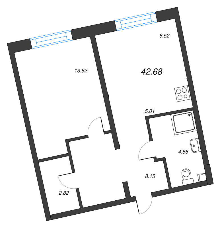 1 ккв 42,7 м²