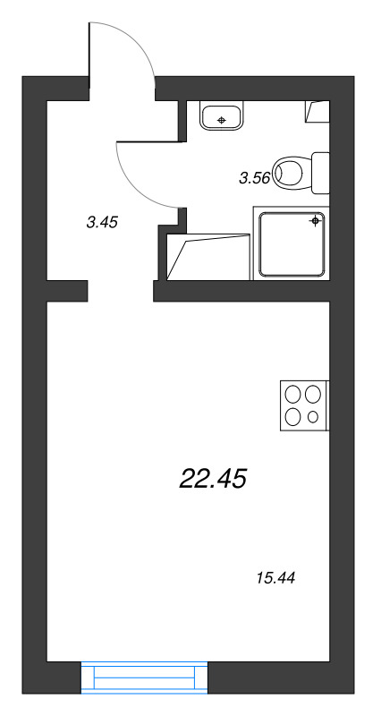 Студия 22,5 м²