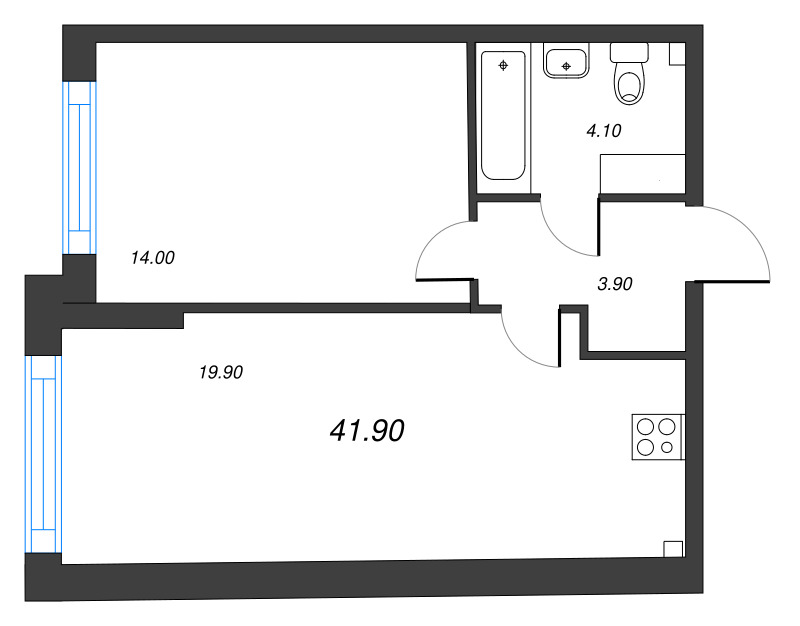 2 ккв (Евро) 43,4 м²