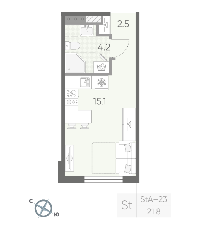 Студия 21,8 м²