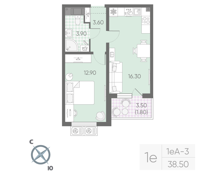 2 ккв (Евро) 38,5 м²