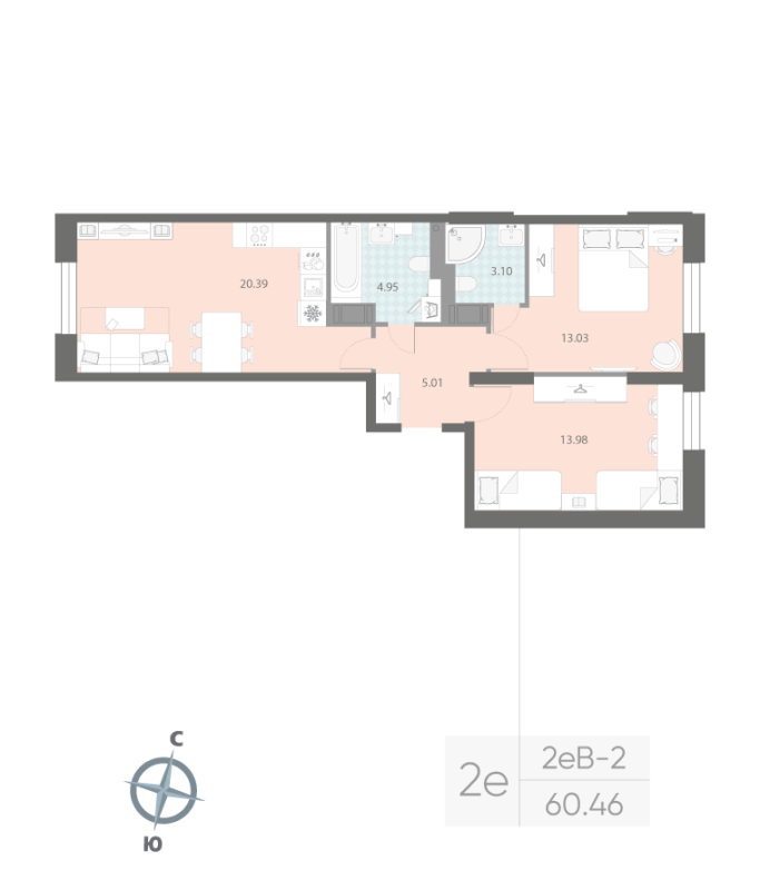 3 ккв (Евро) 60,5 м²