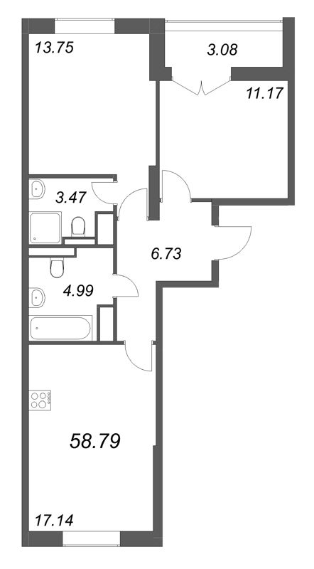 3 ккв (Евро) 58,8 м²