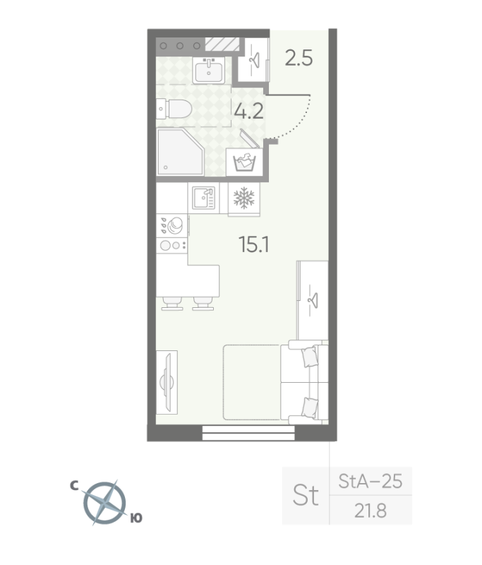 Студия 21,8 м²