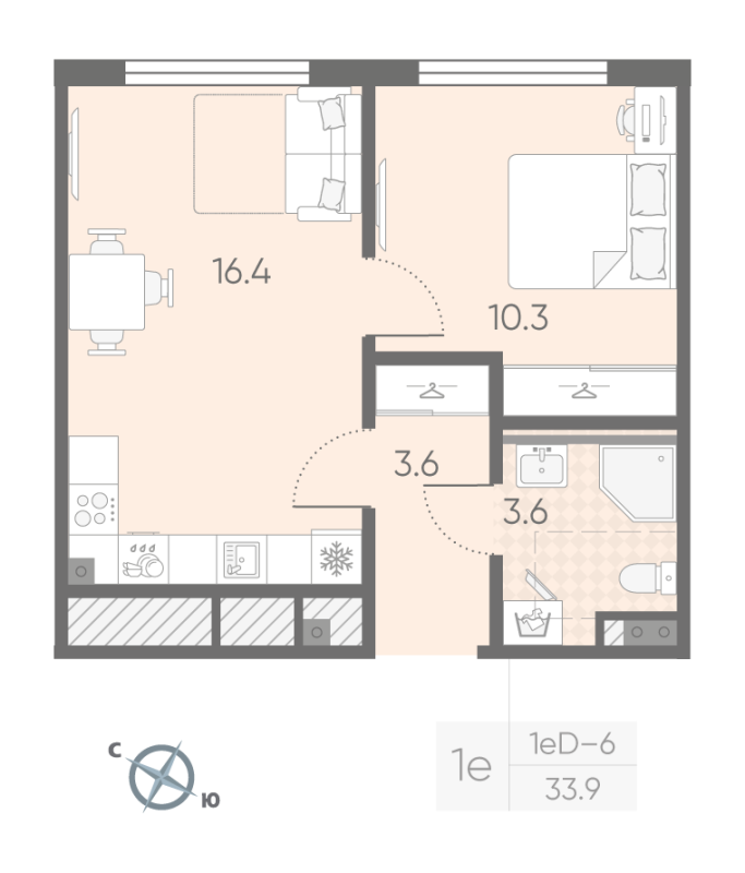 2 ккв (Евро) 33,9 м²