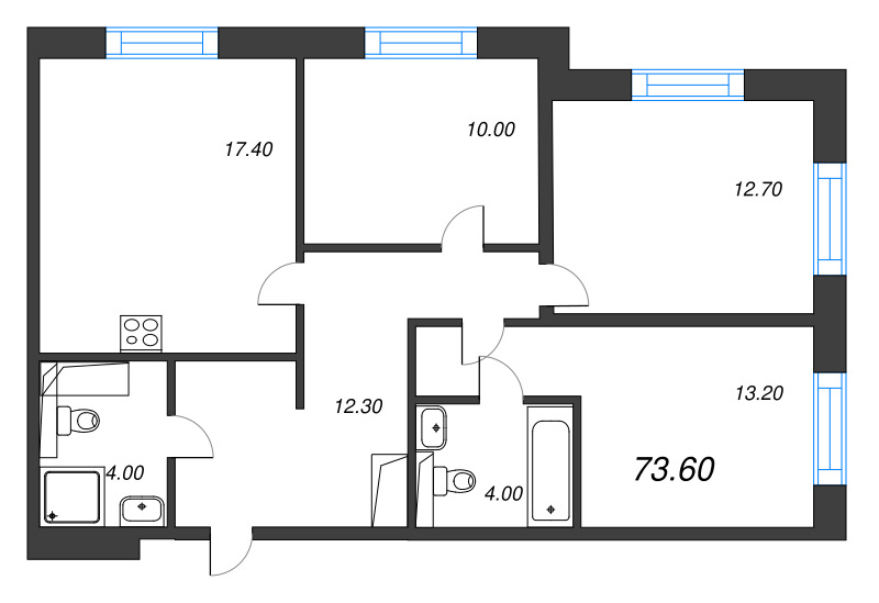 4 ккв (Евро) 73,6 м²