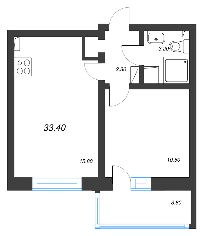 2 ккв (Евро) 33,4 м²