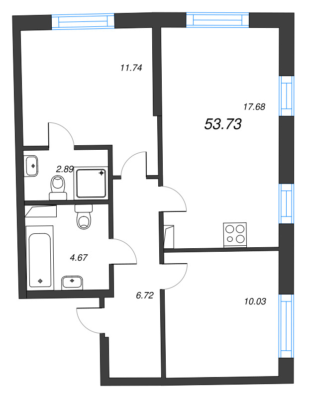 3 ккв (Евро) 53,7 м²