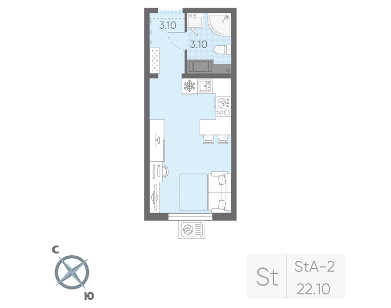 Студия 22,1 м²