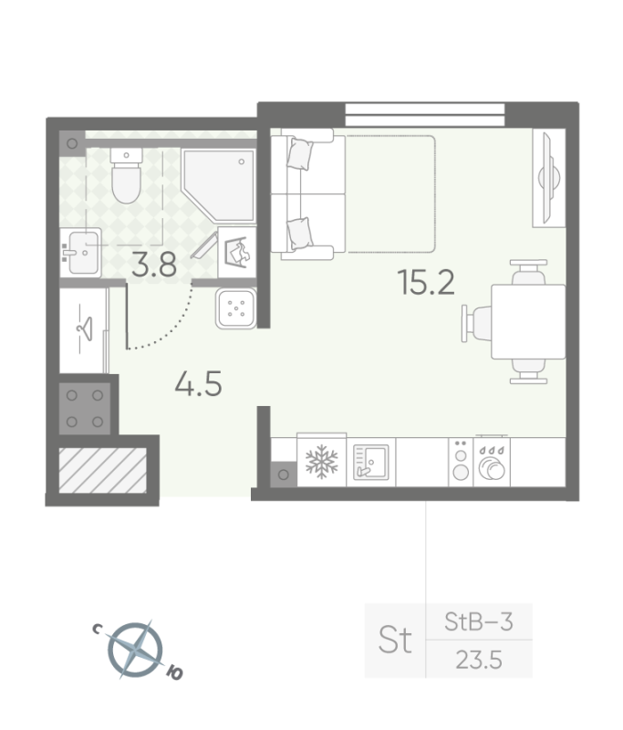 Студия 23,5 м²