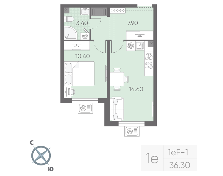 1 ккв 36,3 м²