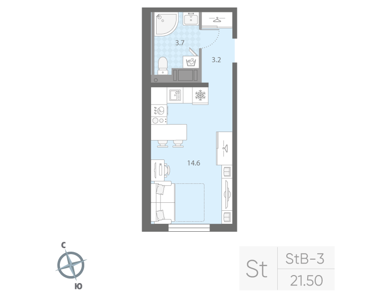 Студия 21,5 м²