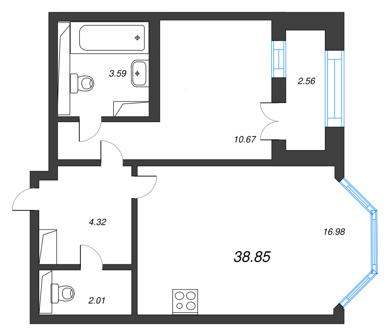 2 ккв (Евро) 38,9 м²