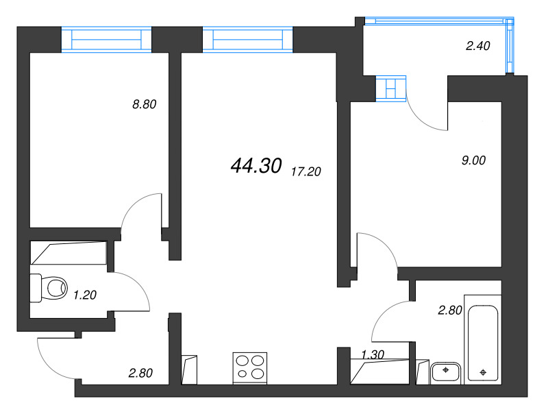 3 ккв (Евро) 45,2 м²