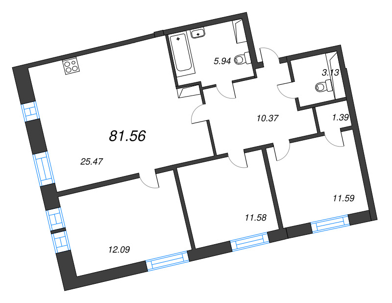 4 ккв (Евро) 81,6 м²