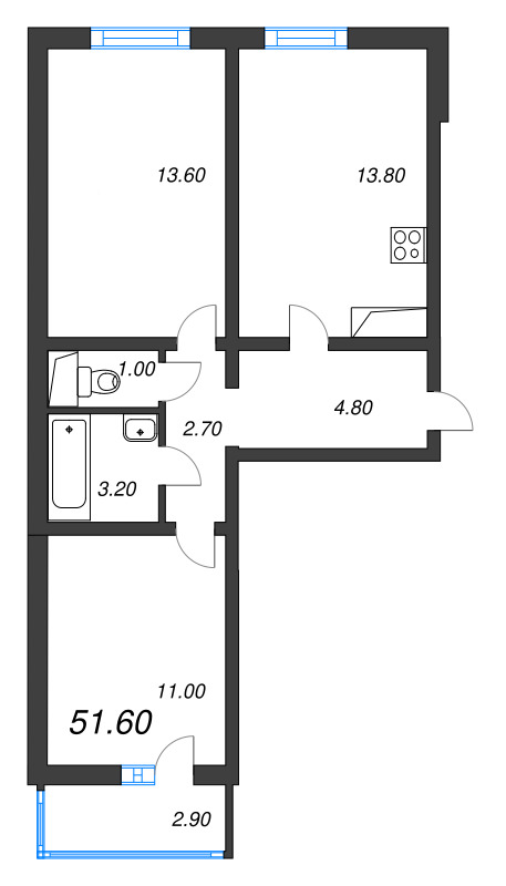 2 ккв 51,6 м²
