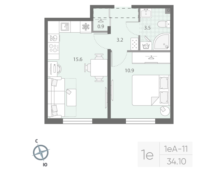 2 ккв (Евро) 34,1 м²