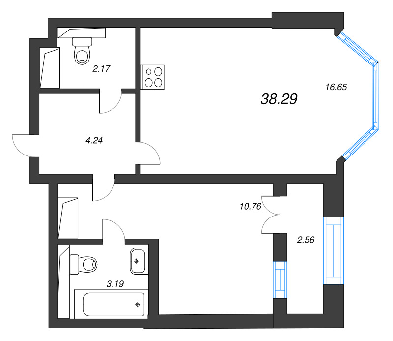 2 ккв (Евро) 38,3 м²