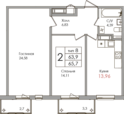 2 ккв 63,9 м²