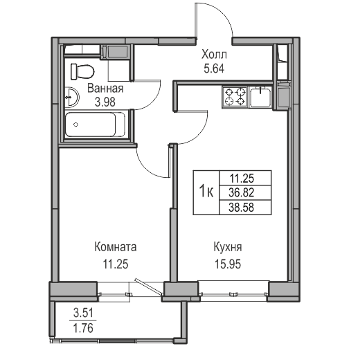 2 ккв (Евро) 38,6 м²