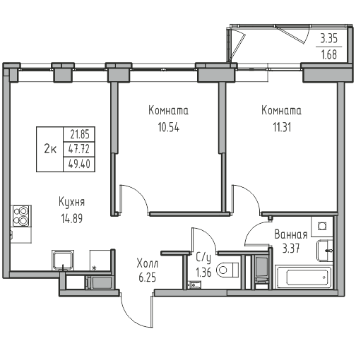 2 ккв 49,4 м²