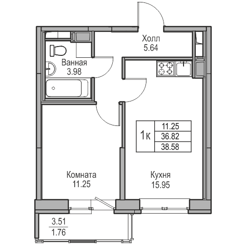 2 ккв (Евро) 38,6 м²