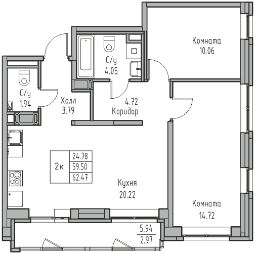 3 ккв (Евро) 62,5 м²