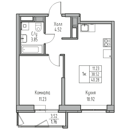 2 ккв (Евро) 40,3 м²