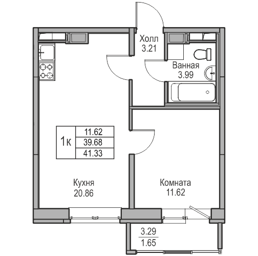 2 ккв (Евро) 41,3 м²