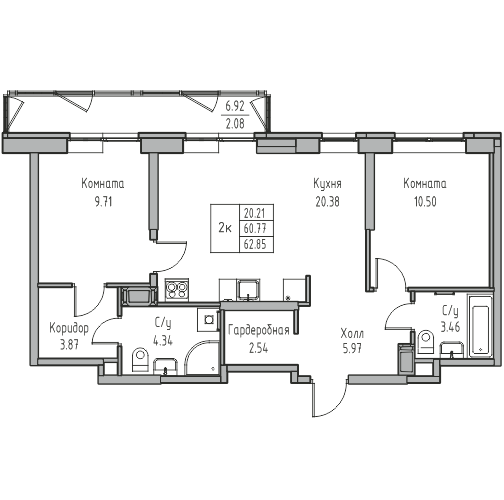 3 ккв (Евро) 62,9 м²