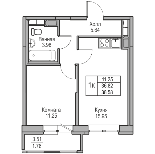 2 ккв (Евро) 38,6 м²