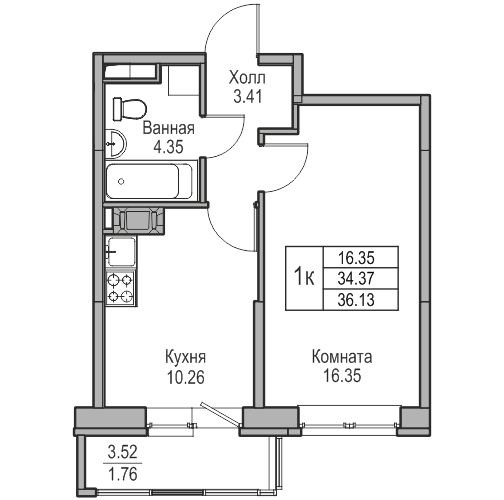 1 ккв 36,1 м²