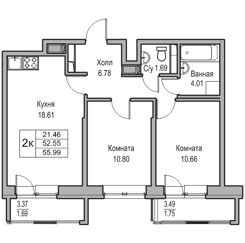 2 ккв 56,3 м²