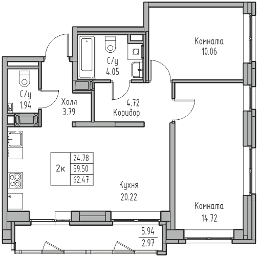 3 ккв (Евро) 62,5 м²