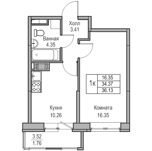 1 ккв 36,1 м²