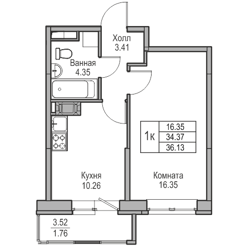 1 ккв 36,1 м²