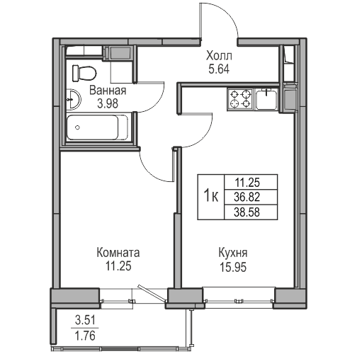 2 ккв (Евро) 38,6 м²