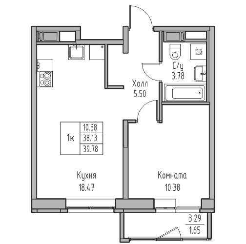 2 ккв (Евро) 39,8 м²