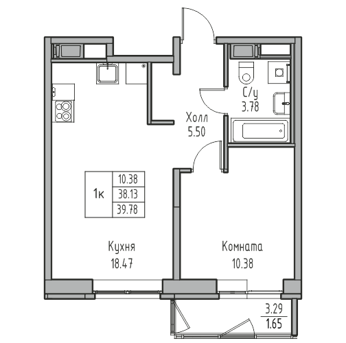 2 ккв (Евро) 39,8 м²