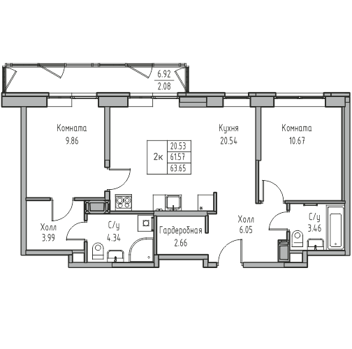 3 ккв (Евро) 63,7 м²