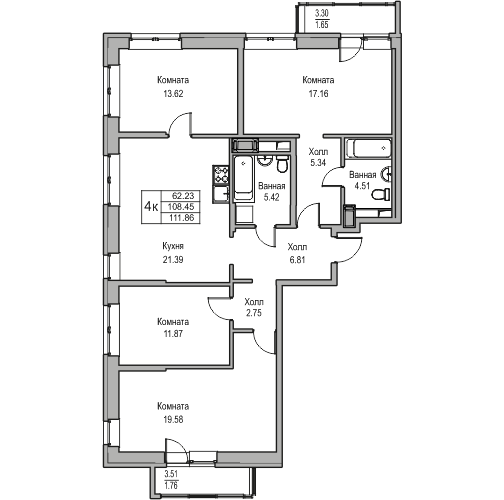 5 ккв (Евро) 111,1 м²