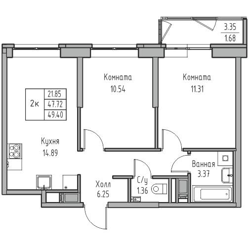 2 ккв 49,4 м²