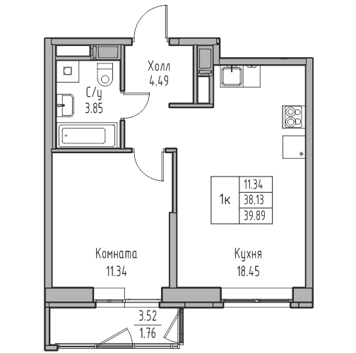 2 ккв (Евро) 39,9 м²