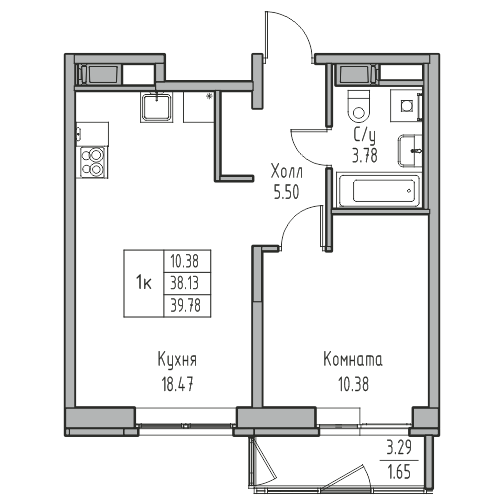 2 ккв (Евро) 39,8 м²