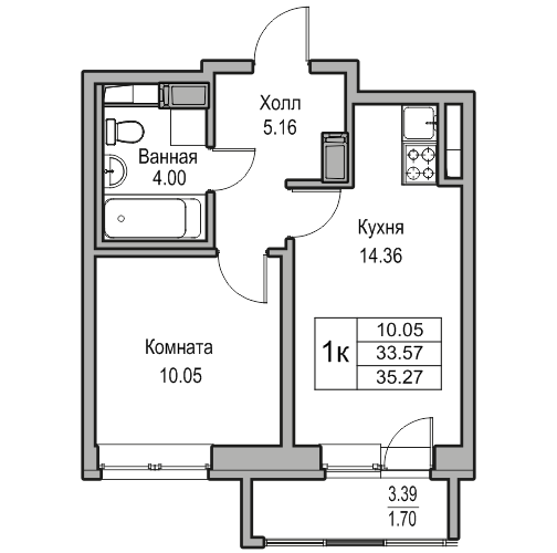 1 ккв 35,1 м²