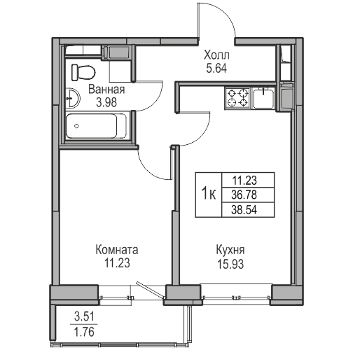 2 ккв (Евро) 38,5 м²